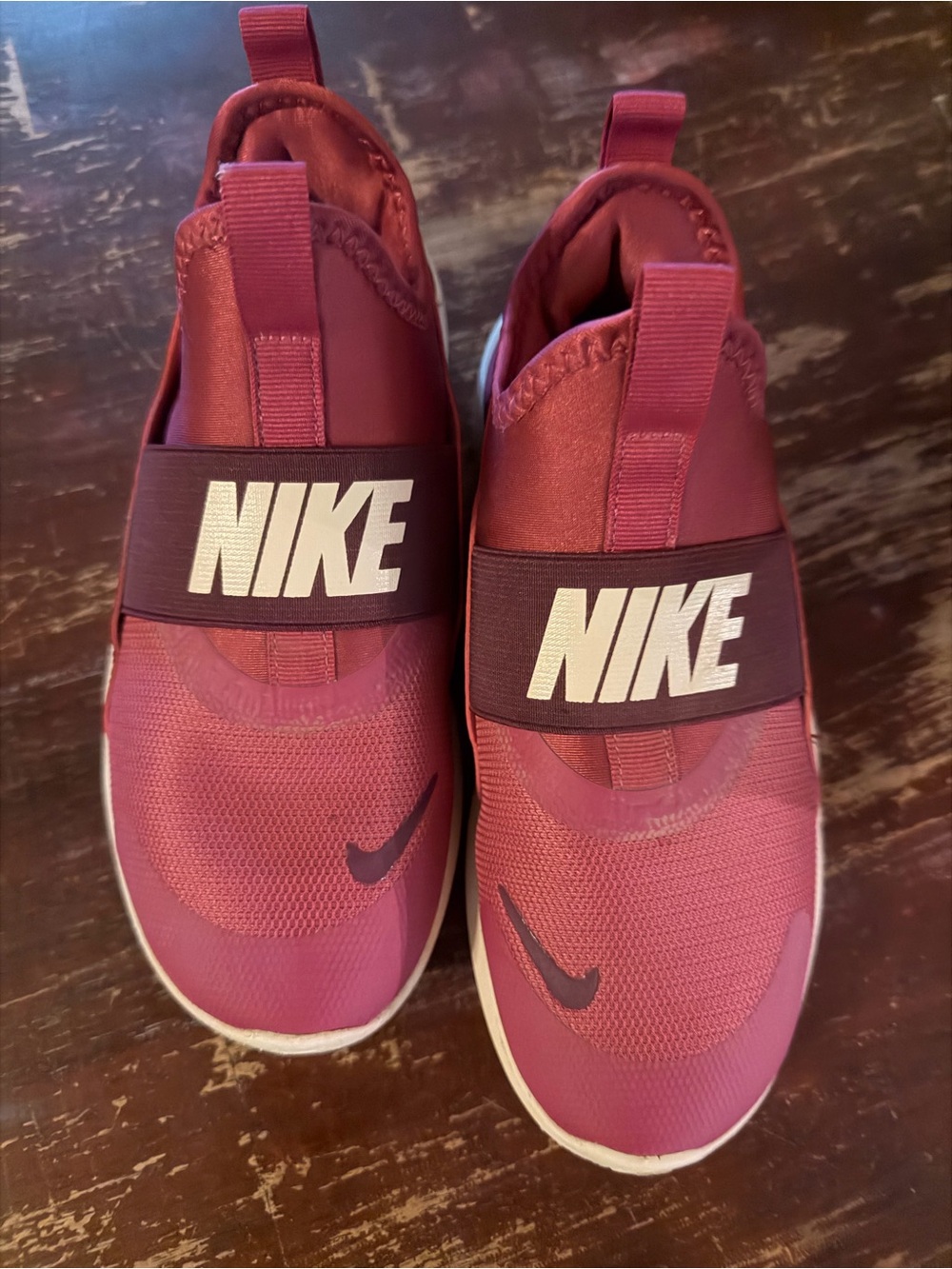 Nike Kids Slip-On Sneakers in Burgundy and Off White